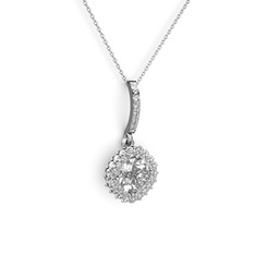 Sivana Kolye - Beyaz zirkon ve pırlanta 8 ayar beyaz altın kolye (0.76 karat, 40 cm gümüş rolo zincir) #1arxwev
