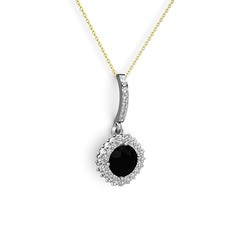Sivana Kolye - Siyah zirkon ve pırlanta 14 ayar beyaz altın kolye (0.76 karat, 40 cm gümüş rolo zincir) #1axqnwu