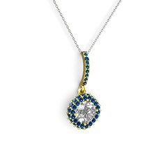Sivana Kolye - Swarovski ve lab safir 18 ayar altın kolye (40 cm beyaz altın rolo zincir) #1b02fzx