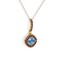 Sivana Kolye - Akuamarin ve garnet 8 ayar altın kolye (40 cm rose altın rolo zincir) #1b7hw42
