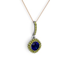Sivana Kolye - Lab safir ve peridot 14 ayar beyaz altın kolye (40 cm rose altın rolo zincir) #1bkzs16