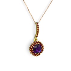 Ametist ve garnet 925 ayar altın kaplama gümüş kolye (40 cm rose altın rolo zincir)