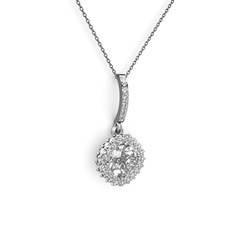 Swarovski ve pırlanta 18 ayar beyaz altın kolye (0.76 karat, 40 cm gümüş rolo zincir)