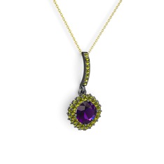 Sivana Kolye - Ametist ve peridot 925 ayar siyah rodyum kaplama gümüş kolye (40 cm altın rolo zincir) #1c60eyo