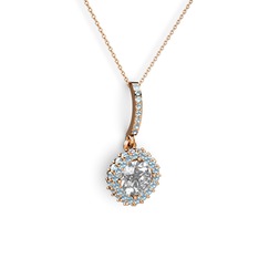 Sivana Kolye - Swarovski ve akuamarin 925 ayar rose altın kaplama gümüş kolye (40 cm gümüş rolo zincir) #1cg08q9