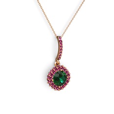 Sivana Kolye - Yeşil kuvars ve rodolit garnet 14 ayar rose altın kolye (40 cm gümüş rolo zincir) #1dqmqi