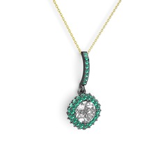 Sivana Kolye - Swarovski ve yeşil kuvars 925 ayar siyah rodyum kaplama gümüş kolye (40 cm altın rolo zincir) #1ds3fpn