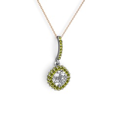 Swarovski ve peridot 18 ayar beyaz altın kolye (40 cm gümüş rolo zincir)