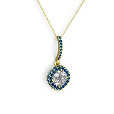 Sivana Kolye - Swarovski ve lab safir 8 ayar altın kolye (40 cm altın rolo zincir) #1eep8f3