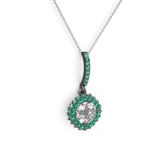 Sivana Kolye - Beyaz zirkon ve yeşil kuvars 925 ayar siyah rodyum kaplama gümüş kolye (40 cm gümüş rolo zincir) #1ehxwsv