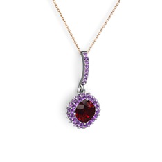 Garnet ve ametist 14 ayar beyaz altın kolye (40 cm rose altın rolo zincir)