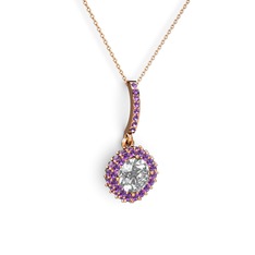 Sivana Kolye - Swarovski ve ametist 8 ayar rose altın kolye (40 cm rose altın rolo zincir) #1es2zf0