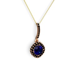 Lab safir ve siyah zirkon 18 ayar rose altın kolye (40 cm gümüş rolo zincir)