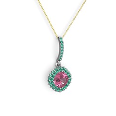 Pembe kuvars ve yeşil kuvars 18 ayar beyaz altın kolye (40 cm altın rolo zincir)