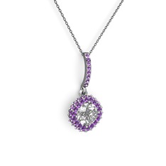 Sivana Kolye - Swarovski ve ametist 18 ayar beyaz altın kolye (40 cm gümüş rolo zincir) #1fh4z5u