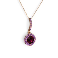 Rodolit garnet ve ametist 18 ayar rose altın kolye (40 cm rose altın rolo zincir)