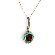 Rodolit garnet ve yeşil kuvars 18 ayar rose altın kolye (40 cm rose altın rolo zincir)