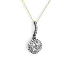 Sivana Kolye - Swarovski ve beyaz zirkon 925 ayar siyah rodyum kaplama gümüş kolye (40 cm altın rolo zincir) #1g6sf04