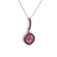 Sivana Kolye - Pembe kuvars ve garnet 14 ayar beyaz altın kolye (40 cm rose altın rolo zincir) #1gg0z39