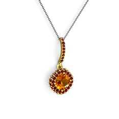 Sitrin ve garnet 18 ayar altın kolye (40 cm gümüş rolo zincir)