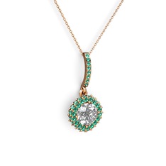 Swarovski ve yeşil kuvars 925 ayar rose altın kaplama gümüş kolye (40 cm rose altın rolo zincir)