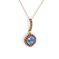 Akuamarin ve rodolit garnet 14 ayar altın kolye (40 cm rose altın rolo zincir)