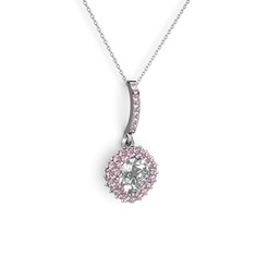 Sivana Kolye - Swarovski ve pembe kuvars 8 ayar beyaz altın kolye (40 cm beyaz altın rolo zincir) #1hv5m3q