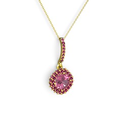Sivana Kolye - Pembe kuvars ve rodolit garnet 8 ayar altın kolye (40 cm altın rolo zincir) #1iw1xe1