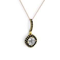 Sivana Kolye - Swarovski ve siyah zirkon 18 ayar altın kolye (40 cm rose altın rolo zincir) #1izg97z