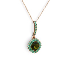 Peridot ve yeşil kuvars 14 ayar rose altın kolye (40 cm rose altın rolo zincir)