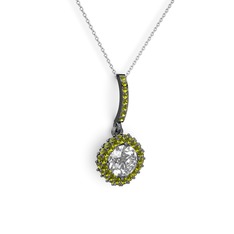 Swarovski ve peridot 925 ayar siyah rodyum kaplama gümüş kolye (40 cm beyaz altın rolo zincir)