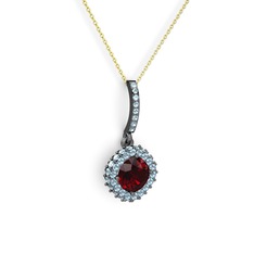 Sivana Kolye - Garnet ve akuamarin 925 ayar siyah rodyum kaplama gümüş kolye (40 cm gümüş rolo zincir) #1kavij0