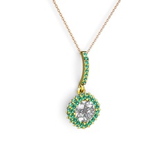 Swarovski ve yeşil kuvars 8 ayar altın kolye (40 cm gümüş rolo zincir)
