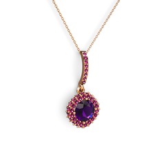 Sivana Kolye - Ametist ve rodolit garnet 8 ayar rose altın kolye (40 cm rose altın rolo zincir) #1kpcmfh