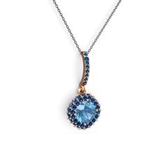 Akuamarin ve lab safir 18 ayar rose altın kolye (40 cm gümüş rolo zincir)