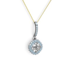 Sivana Kolye - Swarovski ve akuamarin 8 ayar beyaz altın kolye (40 cm gümüş rolo zincir) #1l37eml
