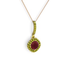 Sivana Kolye - Kök yakut ve peridot 8 ayar altın kolye (40 cm rose altın rolo zincir) #1lfsudn