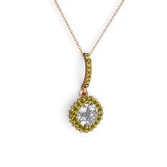 Swarovski ve peridot 925 ayar rose altın kaplama gümüş kolye (40 cm rose altın rolo zincir)