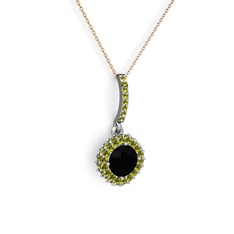 Sivana Kolye - Siyah zirkon ve peridot 925 ayar gümüş kolye (40 cm rose altın rolo zincir) #1ltus5l