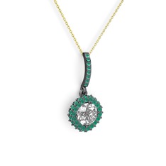 Sivana Kolye - Swarovski ve kök zümrüt 925 ayar siyah rodyum kaplama gümüş kolye (40 cm altın rolo zincir) #1m7xs02