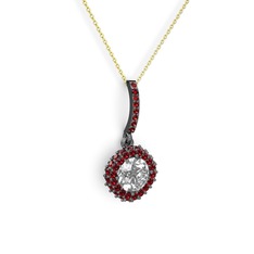 Swarovski ve garnet 925 ayar siyah rodyum kaplama gümüş kolye (40 cm altın rolo zincir)