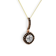 Sivana Kolye - Beyaz zirkon ve siyah zirkon 14 ayar rose altın kolye (40 cm altın rolo zincir) #1mlr419