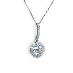 Sivana Kolye - Swarovski ve akuamarin 18 ayar beyaz altın kolye (40 cm gümüş rolo zincir) #1mo2l8v