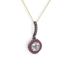 Sivana Kolye - Swarovski ve kök yakut 925 ayar siyah rodyum kaplama gümüş kolye (40 cm altın rolo zincir) #1mxn324