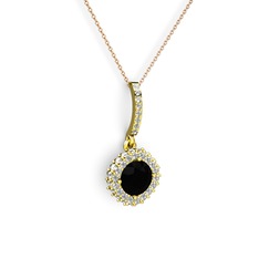 Sivana Kolye - Siyah zirkon ve pırlanta 14 ayar altın kolye (0.76 karat, 40 cm rose altın rolo zincir) #1njwg6l