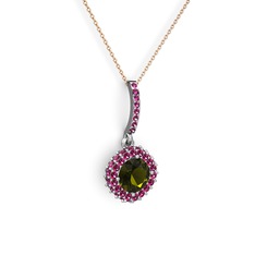 Peridot ve rodolit garnet 14 ayar beyaz altın kolye (40 cm gümüş rolo zincir)