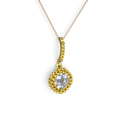 Swarovski ve sitrin 18 ayar altın kolye (40 cm rose altın rolo zincir)