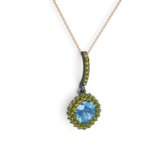 Sivana Kolye - Akuamarin ve peridot 925 ayar siyah rodyum kaplama gümüş kolye (40 cm rose altın rolo zincir) #1oncfap