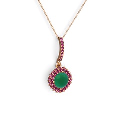 Sivana Kolye - Kök zümrüt ve rodolit garnet 14 ayar rose altın kolye (40 cm rose altın rolo zincir) #1ospys9