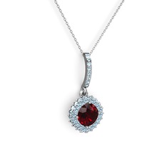 Garnet ve akuamarin 8 ayar beyaz altın kolye (40 cm beyaz altın rolo zincir)